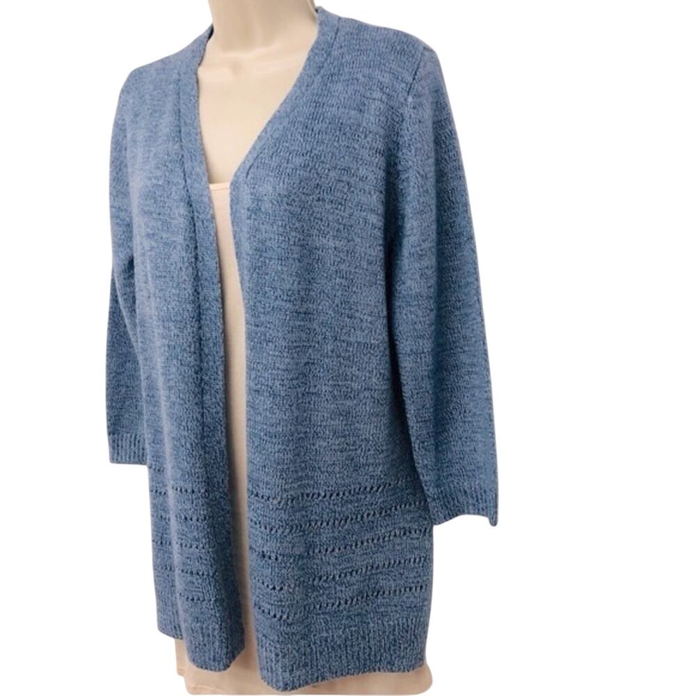 Karen Scott Blue Open Front Sweater Long Sleeve Comfortable Classic Fit - Picture 3 of 16
